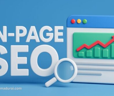 On-Page SEO Guide for Beginners illustration showing website optimization, search engine rankings, and SEO performance growth.